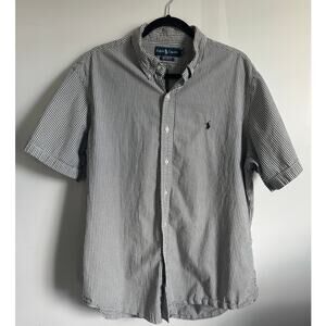 Ralph Lauren Men’s Custom Fit Seersucker Shirt Blue‎ White Stripe Size XL Preppy